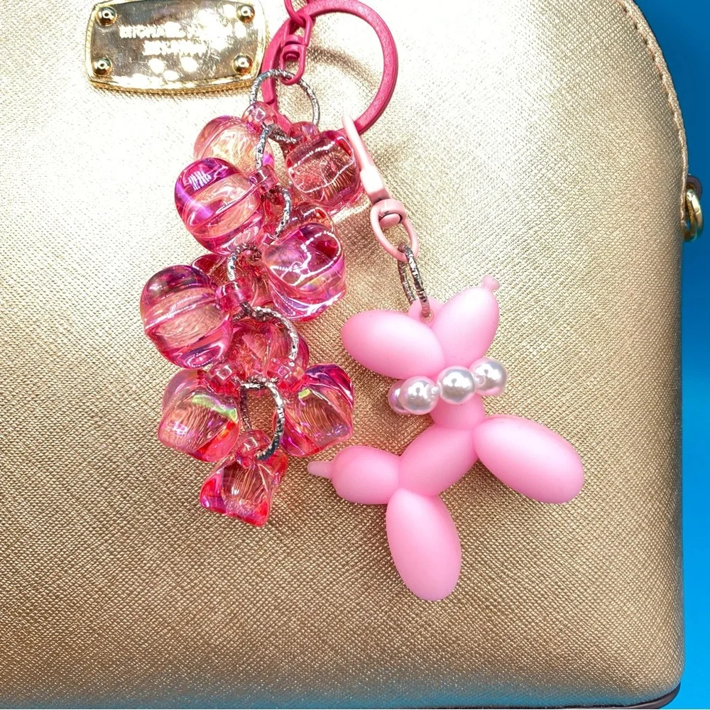 NWT 🐶 Balloon Dog & Shiny Acrylic Bubble/Grape Beads Keychain/Phone/Bag Charm
